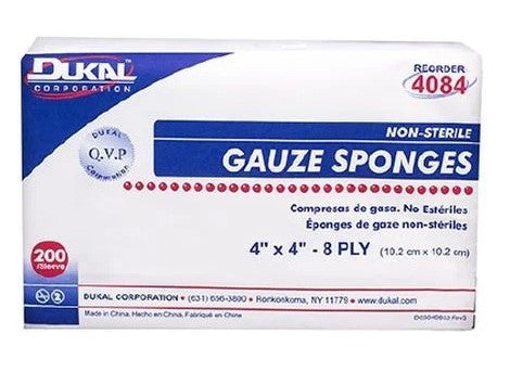 4"x4" Gauze Sponge Non-Sterile, 8 Ply, 200/pk