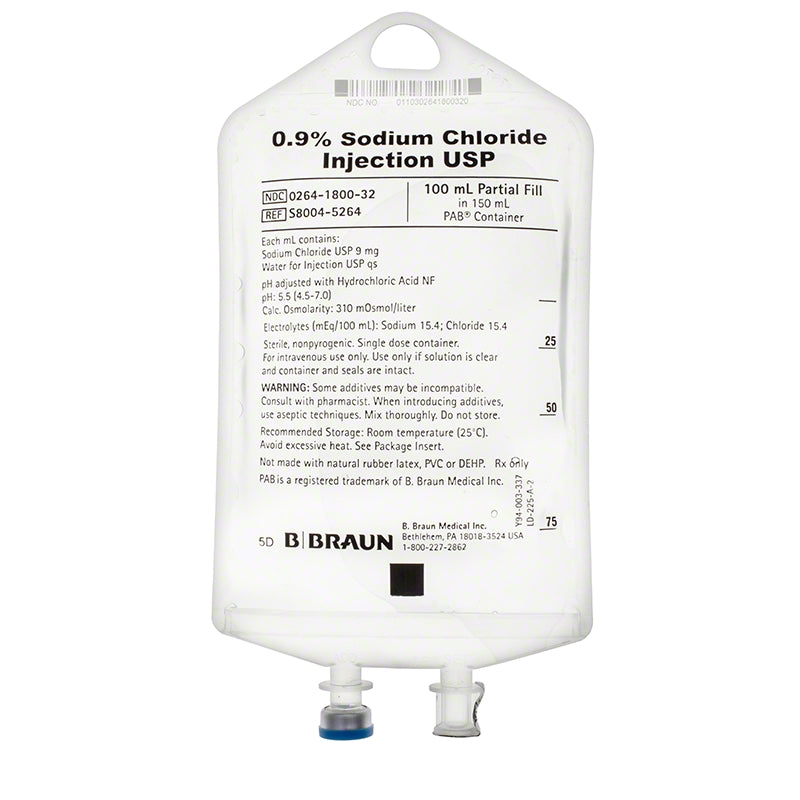 Sodium Chloride, 0.9% PVC-Dehp Free 100mL-150mL,64/CS